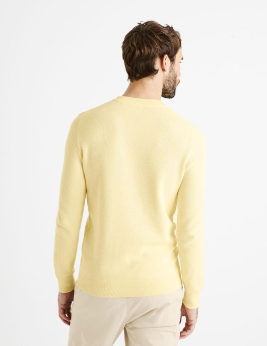 Homme Pull Col Rond 100% Coton – Jaune | Celio Pulls Col Rond