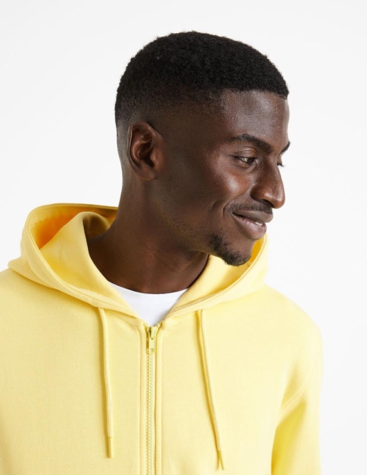 Homme Sweat Zippé à  Capuche 100% Coton – Jaune | Celio Sweats