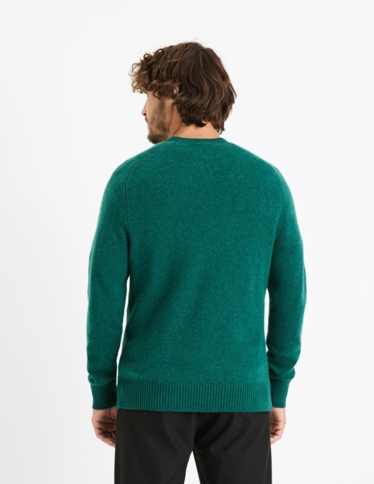 Homme Pull Col Rond 100% Laine – Vert | Celio Pulls Col Rond