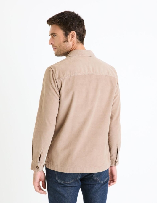 Homme Chemise Regular En Velours 100% Coton – Taupe | Celio Chemises