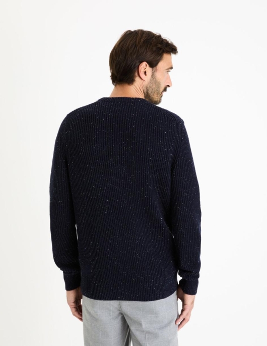 Homme Pull Col Rond Coton Mélangé – Marine | Celio Pulls Col Rond