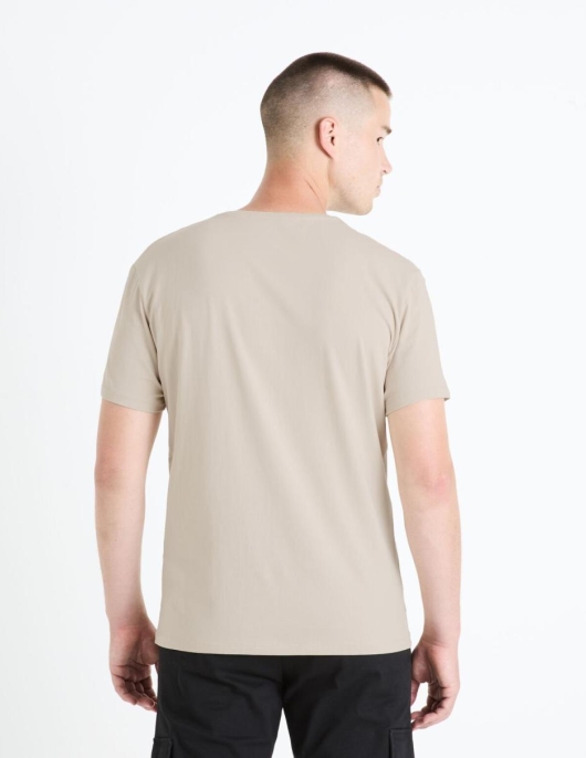 Homme T-shirt Col Rond Coton Stretch – Beige | Celio T-shirts